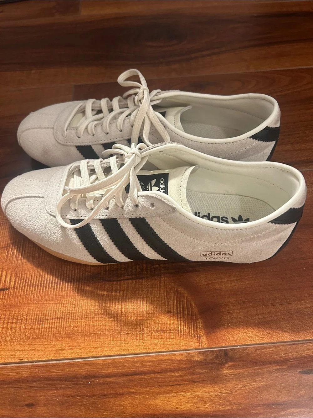 Adidas Women’s Off-White Suede Sneakers with Black Stripes